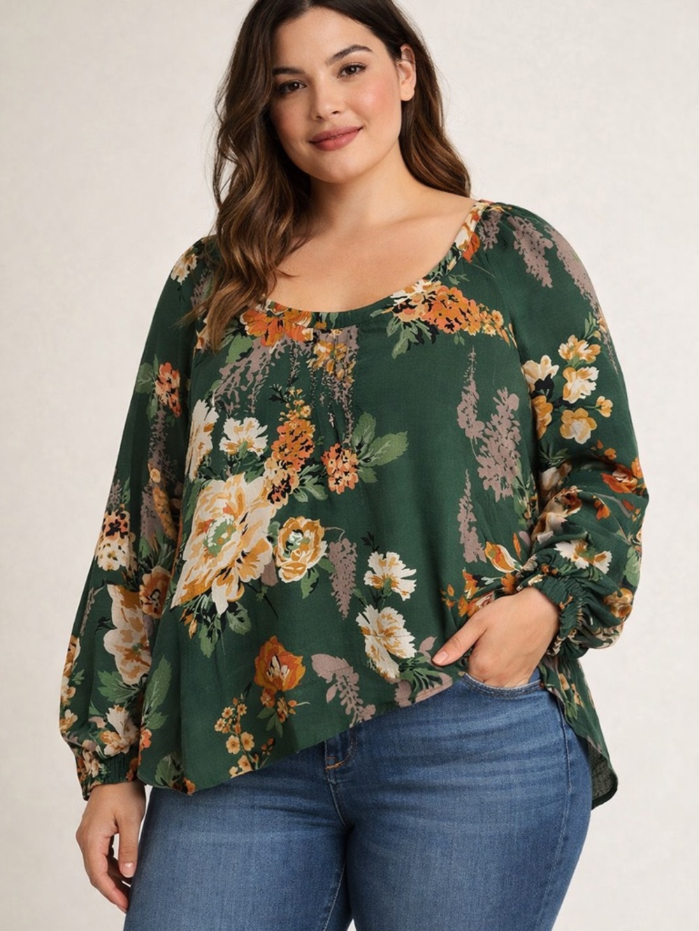 Tiny Boho Floral Blouse Large Green Pintuck Pleats Peasant Flowy Top Cottagecore